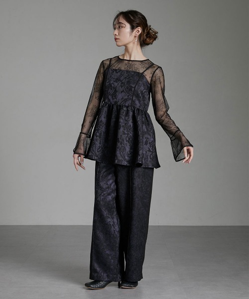 Callarus(カラルス)の「〔Callarus〕ベルスリーブ花柄チュールトップス(ドレス・レディース・ブラック/アイボリー・L/M/LL/3L/S)」の12枚目の写真