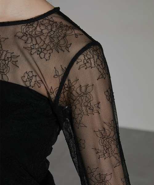 Callarus(カラルス)の「〔Callarus〕ベルスリーブ花柄チュールトップス(ドレス・レディース・ブラック/アイボリー・L/M/LL/3L/S)」の20枚目の写真