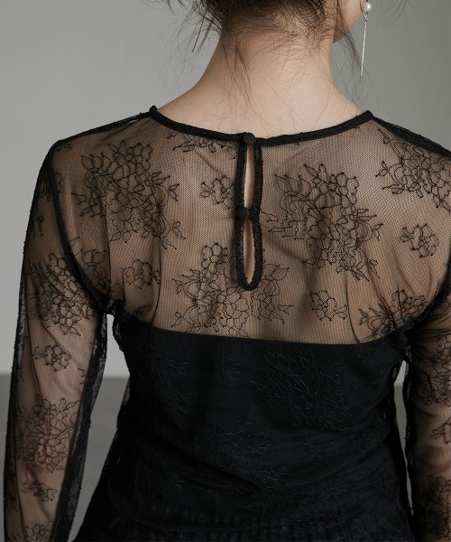 Callarus(カラルス)の「〔Callarus〕ベルスリーブ花柄チュールトップス(ドレス・レディース・ブラック/アイボリー・L/M/LL/3L/S)」の21枚目の写真