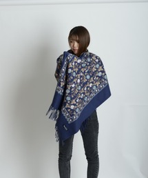 【限定セール中】Plantation ガーデンストール 花柄 ネイビー 新品 ストール/ショール（ブルー・ネイビー/青色系・花柄・ボタニカル柄