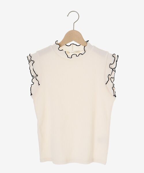 MAJESTIC LEGON（マジェスティックレゴン）の「ノースリフリルメロウリブトップス（Tシャツ/カットソー・レディース・アイボリー/グレイッシュベージュ/イエロー/モカ/ライトグリーン/ブルー/ネイビー/ブラック系その他/ブラック/ボルドー・MEDIUM）」の18枚目の写真