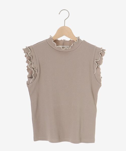 MAJESTIC LEGON（マジェスティックレゴン）の「ノースリフリルメロウリブトップス（Tシャツ/カットソー・レディース・アイボリー/グレイッシュベージュ/イエロー/モカ/ライトグリーン/ブルー/ネイビー/ブラック系その他/ブラック/ボルドー・MEDIUM）」の21枚目の写真