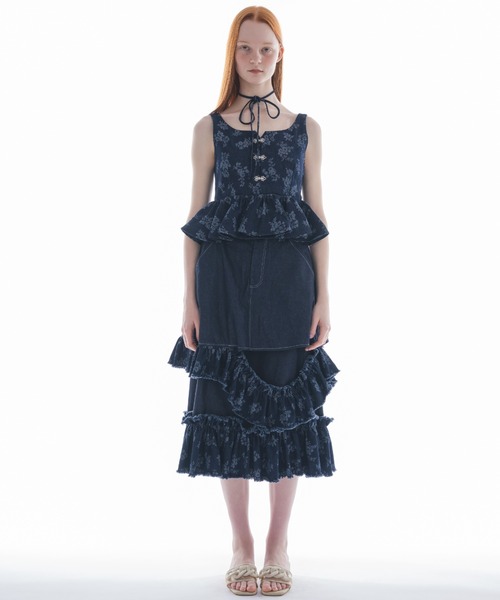 idem イデム　damage frill denim skirt frill denim mini skirt – idem