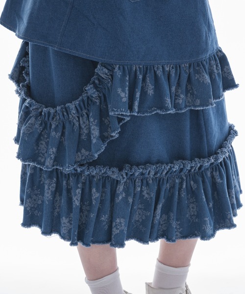 idem（イデム）の「damage frill denim skirt／花柄ジャガードフリルデザインスカート（デニムスカート・レディース・ブルー/ネイビー・FREE）」の16枚目の写真
