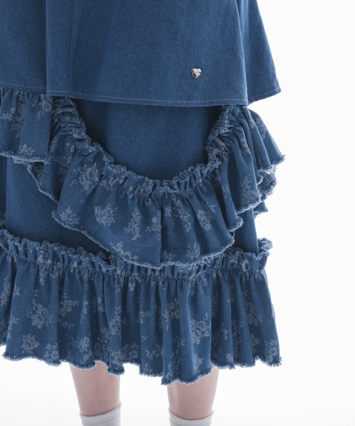 idem（イデム）の「damage frill denim skirt／花柄ジャガードフリルデザインスカート（デニムスカート・レディース・ブルー/ネイビー・FREE）」の17枚目の写真