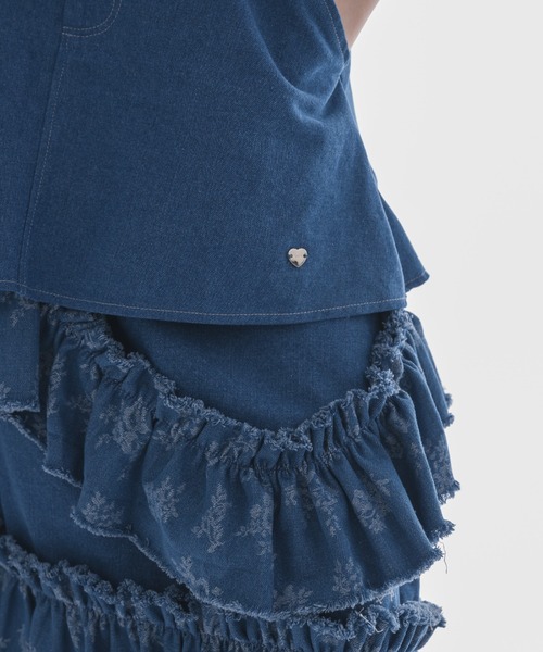 damage frill denim skirt／花柄ジャガードフリルスカート damage frill denim skirt／花柄ジャガードフリルデザイン
