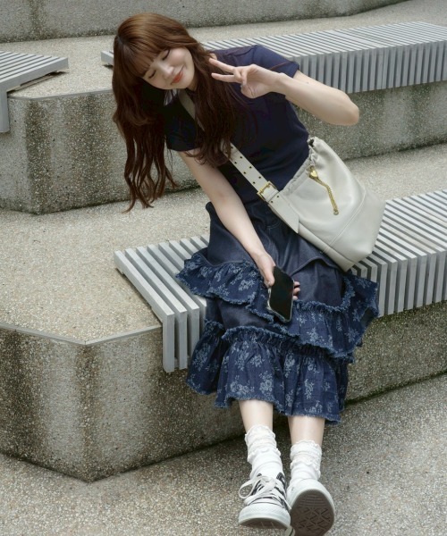 idem イデム　damage frill denim skirt damage frill denim skirt – idem