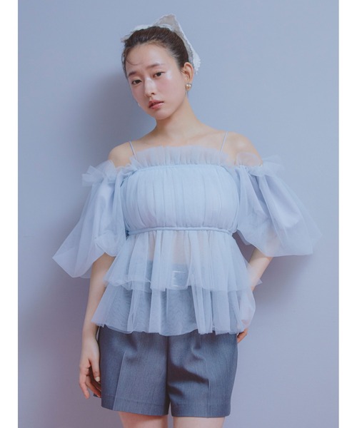 セール】【WEB限定カラー】3wayペプラムチュールブラウス（T
