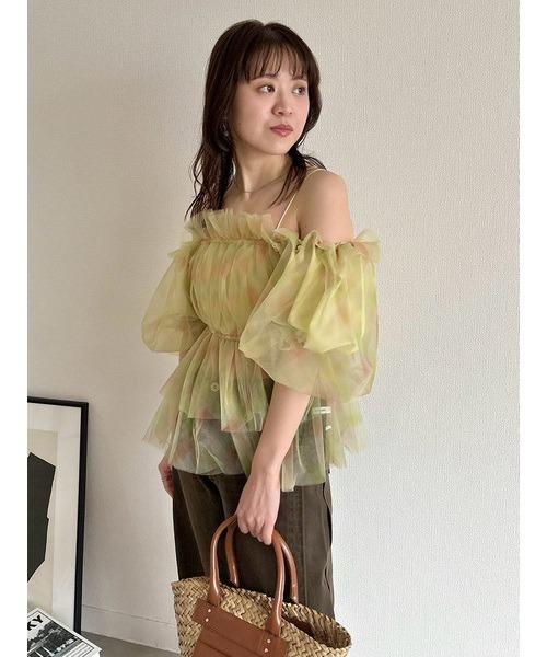 WEB限定カラー】3wayペプラムチュールブラウス（Tシャツ