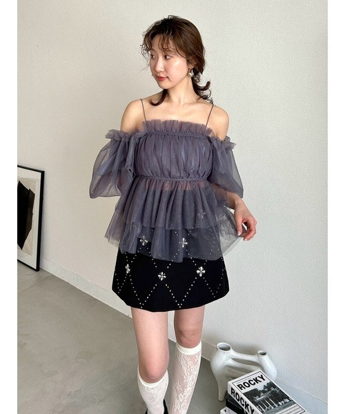 WEB限定カラー】3wayペプラムチュールブラウス（Tシャツ