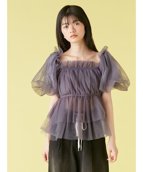 LILY BROWN(リリーブラウン)の「【WEB限定カラー】3wayペプラムチュールブラウス(Tシャツ/カットソー・レディース・ライトブルー/チャコールグレー/その他/アイボリー・FREE)」の8枚目の写真