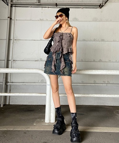 non-hedge（ノンヘッジ）の「ダメージフリルアシメキャミソール（キャミソール・レディース・アイボリー/ブラック/チャコールグレー・FREE）」の19枚目の写真