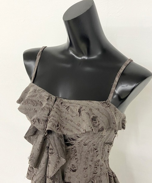 non-hedge（ノンヘッジ）の「ダメージフリルアシメキャミソール（キャミソール・レディース・アイボリー/ブラック/チャコールグレー・FREE）」の12枚目の写真