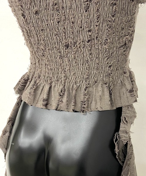 non-hedge（ノンヘッジ）の「ダメージフリルアシメキャミソール（キャミソール・レディース・アイボリー/ブラック/チャコールグレー・FREE）」の8枚目の写真