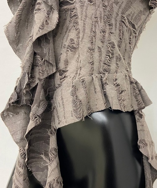 non-hedge（ノンヘッジ）の「ダメージフリルアシメキャミソール（キャミソール・レディース・アイボリー/ブラック/チャコールグレー・FREE）」の7枚目の写真