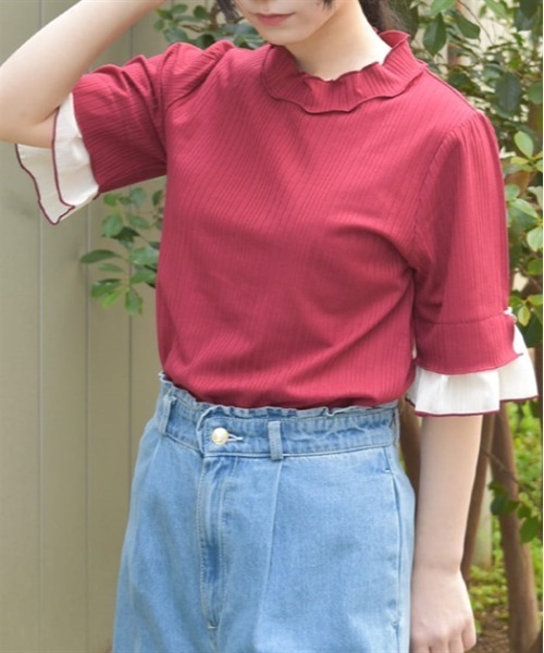 axes femme（アクシーズファム）の「楊柳シフォン袖メロープルオーバー（Tシャツ/カットソー・レディース・ブラック/ホワイト/レッド/ミント・FREE）」の4枚目の写真