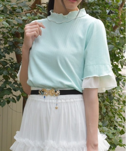 axes femme（アクシーズファム）の「楊柳シフォン袖メロープルオーバー（Tシャツ/カットソー・レディース・ブラック/ホワイト/レッド/ミント・FREE）」の3枚目の写真