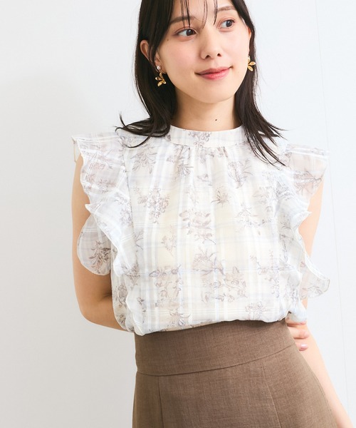 VIS(ビス)の「【洗える】2WAYショルダーシアーチェックブラウス(シャツ/ブラウス・レディース・ピンク系その他2/ネイビー/ベージュ系その他・FREE)」の2枚目の写真