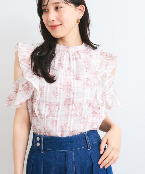 VIS(ビス)の「【洗える】2WAYショルダーシアーチェックブラウス(シャツ/ブラウス・レディース・ピンク系その他2/ネイビー/ベージュ系その他・FREE)」の1枚目の写真