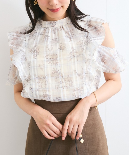 VIS(ビス)の「【洗える】2WAYショルダーシアーチェックブラウス(シャツ/ブラウス・レディース・ピンク系その他2/ネイビー/ベージュ系その他・FREE)」の5枚目の写真