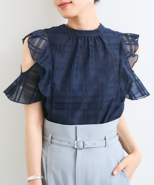 VIS(ビス)の「【洗える】2WAYショルダーシアーチェックブラウス(シャツ/ブラウス・レディース・ピンク系その他2/ネイビー/ベージュ系その他・FREE)」の11枚目の写真
