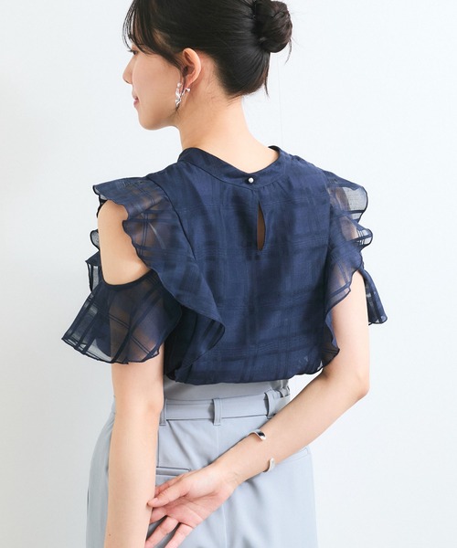 VIS(ビス)の「【洗える】2WAYショルダーシアーチェックブラウス(シャツ/ブラウス・レディース・ピンク系その他2/ネイビー/ベージュ系その他・FREE)」の12枚目の写真