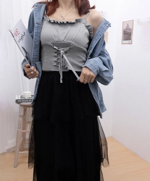 Miniministore（ミニミニストア）の「レースアップニットキャミソールレディース（キャミソール・レディース・オフホワイト/グレー/ブラック・FREE）」の9枚目の写真