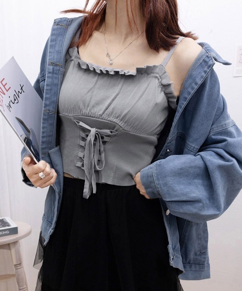 Miniministore（ミニミニストア）の「レースアップニットキャミソールレディース（キャミソール・レディース・オフホワイト/グレー/ブラック・FREE）」の8枚目の写真
