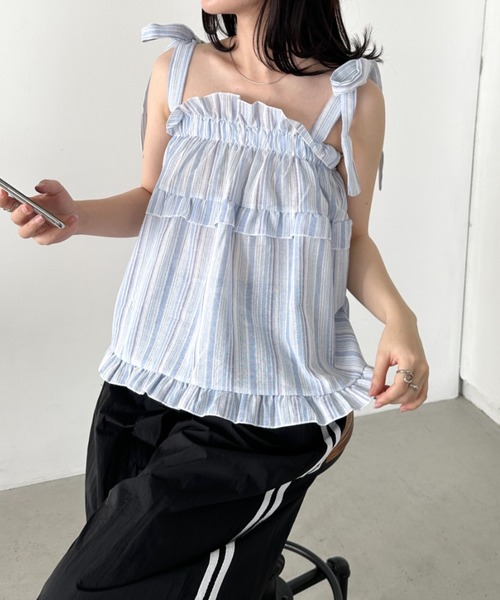 セール】肩リボンティアードフリルキャミソール（キャミソール）｜CLEA