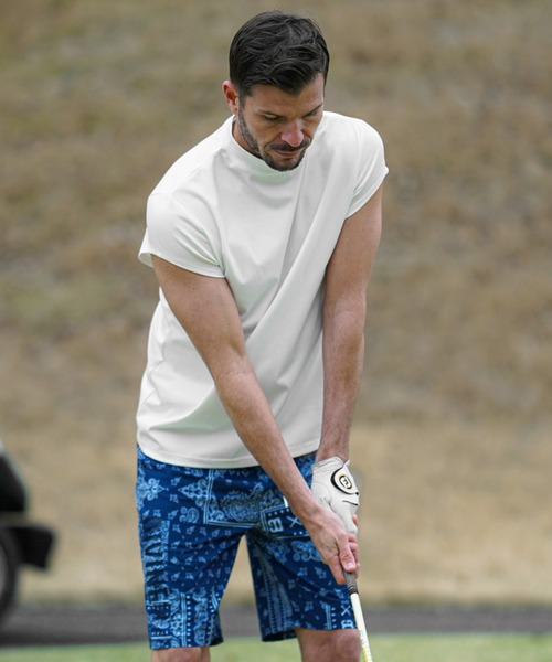 DIVINER GOLF(ディバイナー ゴルフ)の「【DIVINER GOLF】攻め袖 モックネックTシャツ メンズ ゴルフウェア ショートスリーブ 襟付き 春服(ゴルフグッズ・メンズ・ホワイト×ブラック/ブラック×ブラック/ブラック×ホワイト・M/L/XL/XXL)」の5枚目の写真