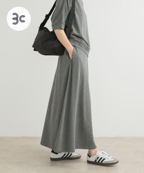 URBAN RESEARCH DOORS(アーバンリサーチドアーズ)の「『セットアップ対応』モダールコットン裏毛イージースカート(スカート・レディース・グレー/ベージュ系その他/ブラック・MEDIUM)」の2枚目の写真