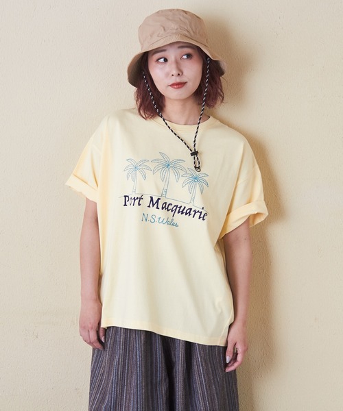CUBE SUGAR(キューブシュガー)の「21/-シルケット風天竺接触冷感裾タックTシャツ(Tシャツ/カットソー・レディース・イエロー/ネイビー/ホワイト/ブルー/マルチ・M)」の21枚目の写真