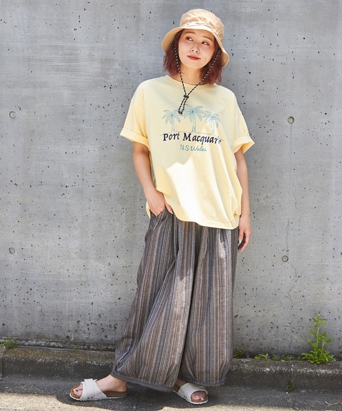 CUBE SUGAR(キューブシュガー)の「21/-シルケット風天竺接触冷感裾タックTシャツ(Tシャツ/カットソー・レディース・イエロー/ネイビー/ホワイト/ブルー/マルチ・M)」の20枚目の写真