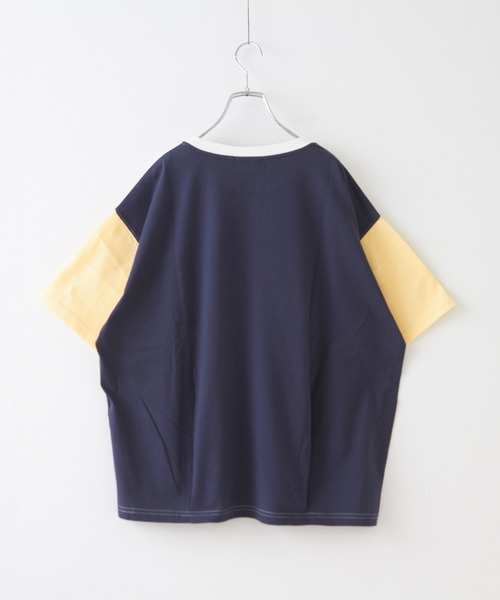 CUBE SUGAR(キューブシュガー)の「21/-シルケット風天竺接触冷感裾タックTシャツ(Tシャツ/カットソー・レディース・イエロー/ネイビー/ホワイト/ブルー/マルチ・M)」の11枚目の写真