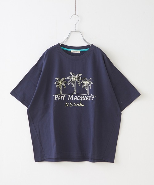 CUBE SUGAR(キューブシュガー)の「21/-シルケット風天竺接触冷感裾タックTシャツ(Tシャツ/カットソー・レディース・イエロー/ネイビー/ホワイト/ブルー/マルチ・M)」の8枚目の写真