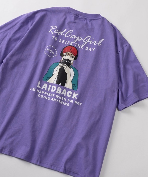 Red Cap Girl（レッドキャプガール）の「【70】【Red Cap Girl／レッドキャップガール】ワンポイント刺繍 ガールイラスト バックプリントTシャツ バックプリント オーバーサイズ 推し活（Tシャツ/カットソー・メンズ・ブルー/グリーン/ブラック/ホワイト/チャコールグレー/アッシュグレー/パープル・M/L）」の7枚目の写真
