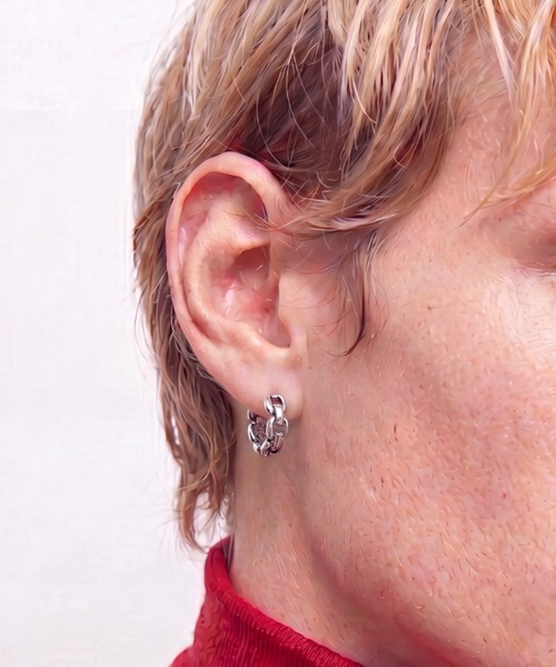 H.O.V(フォブ)の「【H.O.V】LINK HOOP PIERCE/リンク フープ ピアス ユニセックス チェーン(ピアス(両耳用)・レディース・シルバー・FREE)」の6枚目の写真