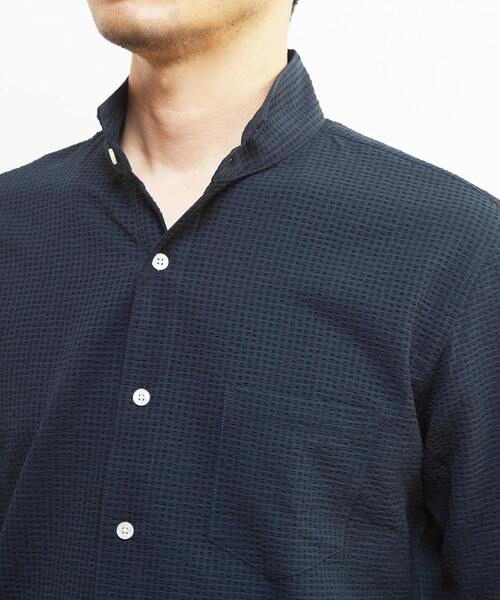MEN'S MELROSE(メンズメルローズ)の「ドットエアー7分袖ワンピースカラーシャツ | 軽量 / ストレッチ / 吸水速乾(シャツ/ブラウス・メンズ・チェック/ネイビー/ホワイト・4/3/2)」の14枚目の写真