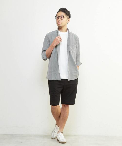 MEN'S MELROSE(メンズメルローズ)の「ドットエアー7分袖ワンピースカラーシャツ | 軽量 / ストレッチ / 吸水速乾(シャツ/ブラウス・メンズ・チェック/ネイビー/ホワイト・4/3/2)」の4枚目の写真