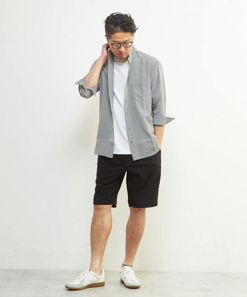 MEN'S MELROSE(メンズメルローズ)の「ドットエアー7分袖ワンピースカラーシャツ | 軽量 / ストレッチ / 吸水速乾(シャツ/ブラウス・メンズ・チェック/ネイビー/ホワイト・4/3/2)」の5枚目の写真