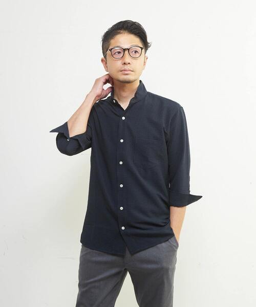 MEN'S MELROSE(メンズメルローズ)の「ドットエアー7分袖ワンピースカラーシャツ | 軽量 / ストレッチ / 吸水速乾(シャツ/ブラウス・メンズ・チェック/ネイビー/ホワイト・4/3/2)」の7枚目の写真