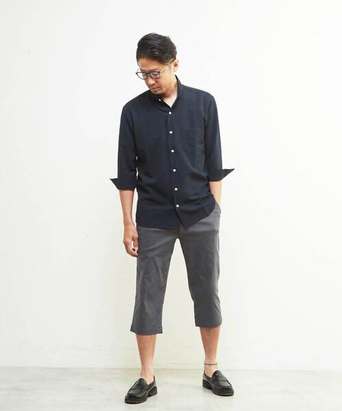 MEN'S MELROSE(メンズメルローズ)の「ドットエアー7分袖ワンピースカラーシャツ | 軽量 / ストレッチ / 吸水速乾(シャツ/ブラウス・メンズ・チェック/ネイビー/ホワイト・4/3/2)」の8枚目の写真