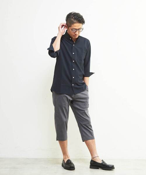 MEN'S MELROSE(メンズメルローズ)の「ドットエアー7分袖ワンピースカラーシャツ | 軽量 / ストレッチ / 吸水速乾(シャツ/ブラウス・メンズ・チェック/ネイビー/ホワイト・4/3/2)」の9枚目の写真