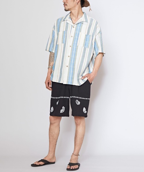 チャイハネ(チャイハネ)の「【チャイハネ】インド綿ストライプ織り デルアMEN'S開襟シャツ(シャツ/ブラウス・メンズ・オレンジ/グリーン/ホワイト・FREE)」の10枚目の写真