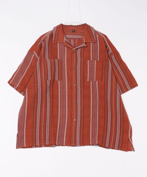 チャイハネ(チャイハネ)の「【チャイハネ】インド綿ストライプ織り デルアMEN'S開襟シャツ(シャツ/ブラウス・メンズ・オレンジ/グリーン/ホワイト・FREE)」の14枚目の写真