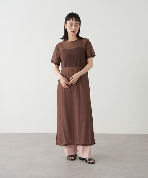 Omekashi（オメカシ）の「半袖チュールワンピース（ワンピース・レディース・ブラウン/ブラック/アイボリー・FREE）」の4枚目の写真