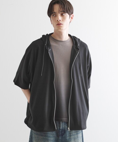 tk.TAKEO KIKUCHI(ティーケータケオキクチ)の「◆ドルマンジップパーカ(パーカー・メンズ・ブラック/ホワイト系5/ブラック系4/ライトグレー・02/03)」の3枚目の写真