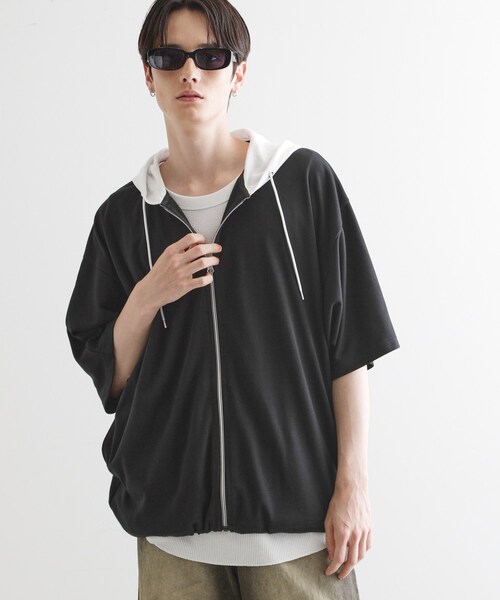 tk.TAKEO KIKUCHI(ティーケータケオキクチ)の「◆ドルマンジップパーカ(パーカー・メンズ・ブラック/ホワイト系5/ブラック系4/ライトグレー・02/03)」の5枚目の写真