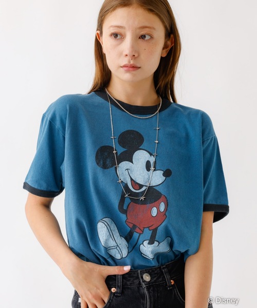 Johnbull(ジョンブル)の「追加【JOHNBULL/ジョンブル】MICKEY MOUSE / ミッキーマウス / プリントTシャツ / リンガーTシャツ / 半袖【WEB限定】(Tシャツ/カットソー・レディース・ブルー/ネイビー・S)」の1枚目の写真