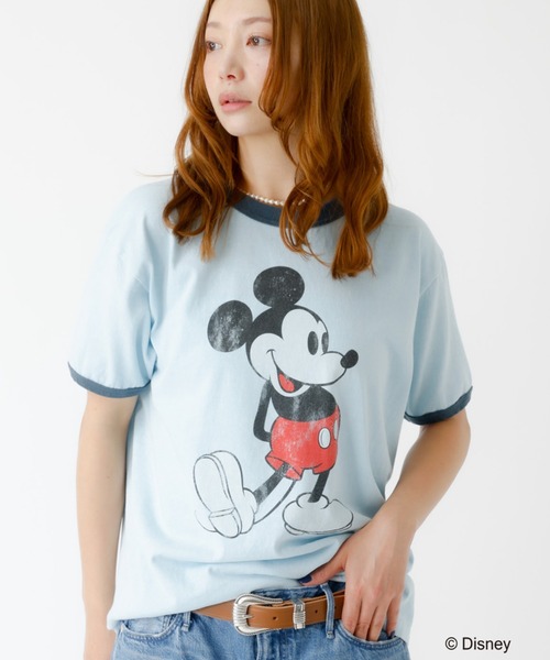 Johnbull(ジョンブル)の「追加【JOHNBULL/ジョンブル】MICKEY MOUSE / ミッキーマウス / プリントTシャツ / リンガーTシャツ / 半袖【WEB限定】(Tシャツ/カットソー・レディース・ブルー/ネイビー・S)」の2枚目の写真